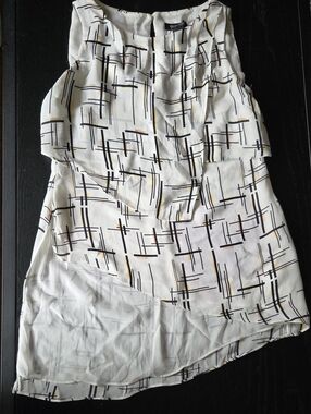 White House Black Market White Blouse with Black & Gold Accents